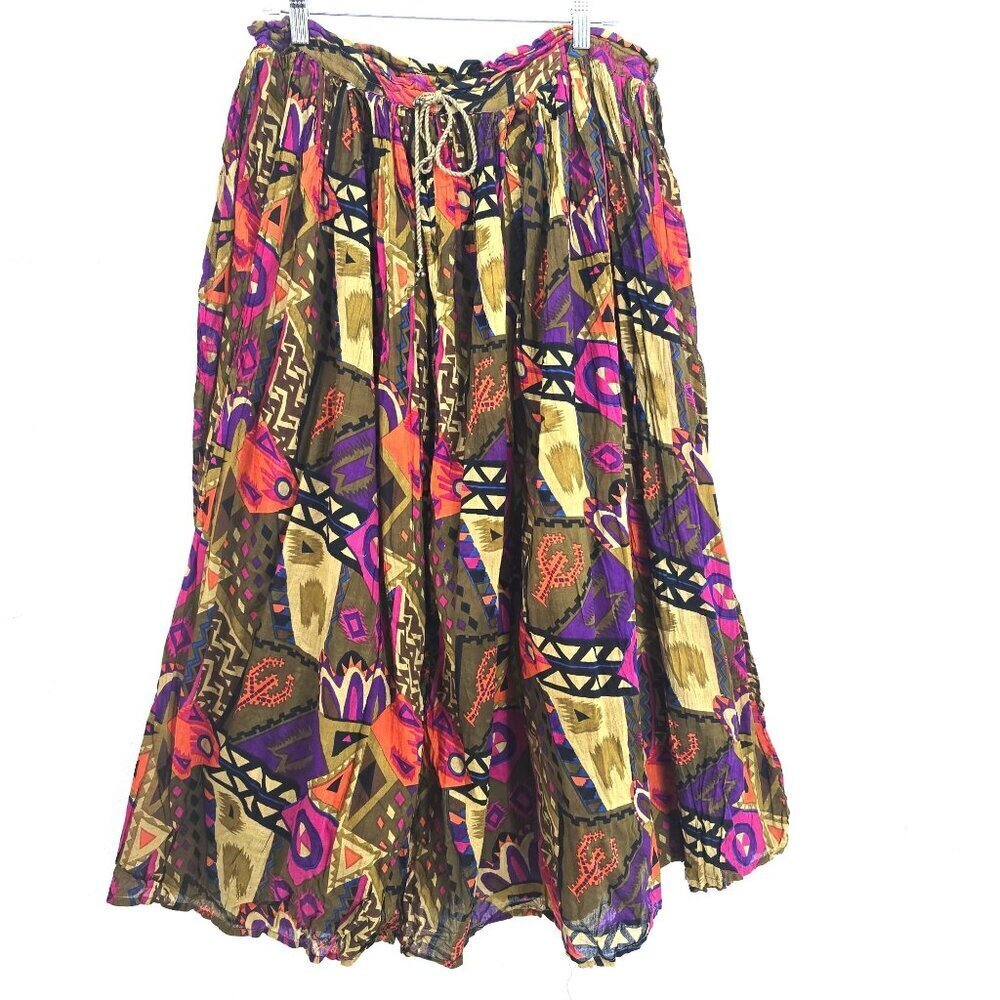 VTG 80s 90s Huntington Ridge Multicolored Broom Boho Artsy Maxi Skirt Women L